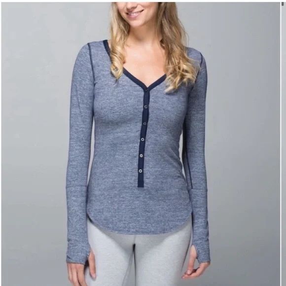 Lululemon Awesoma Henley Long Sleeve In Heathered Inkwell - Picture 11 of 13
